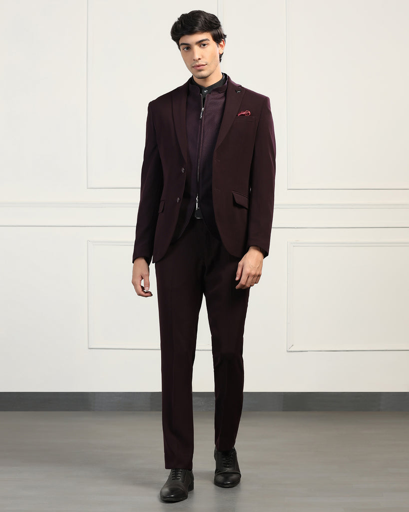 Three Piece Wine Textured Formal Suit - Josfer