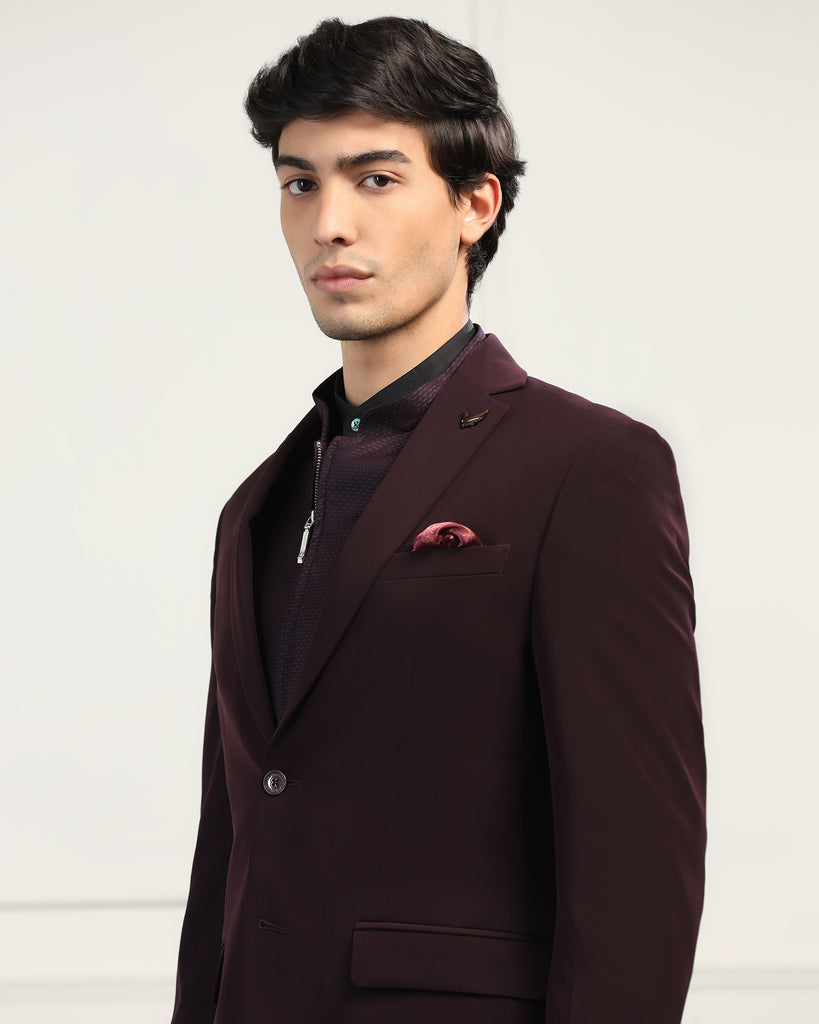 Three Piece Wine Textured Formal Suit - Josfer