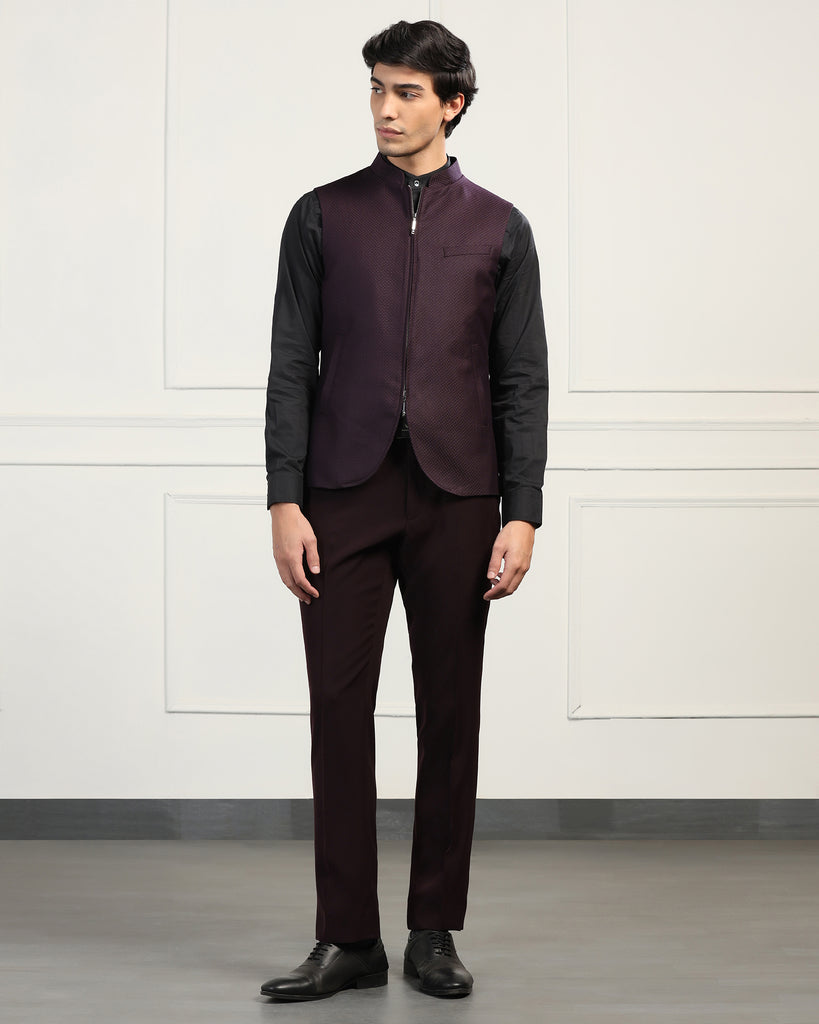 Three Piece Wine Textured Formal Suit - Josfer