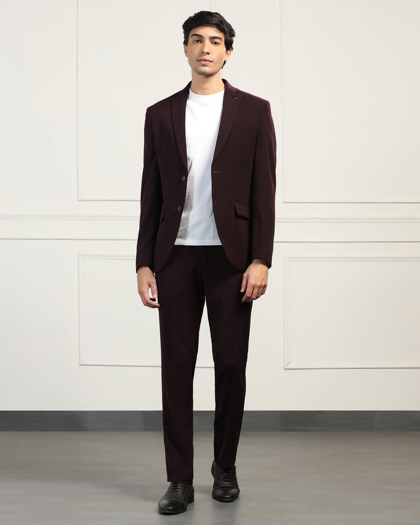 Three Piece Wine Textured Formal Suit - Josfer