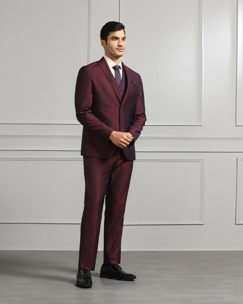 Three Piece Wine Textured Formal Suit - Mercer