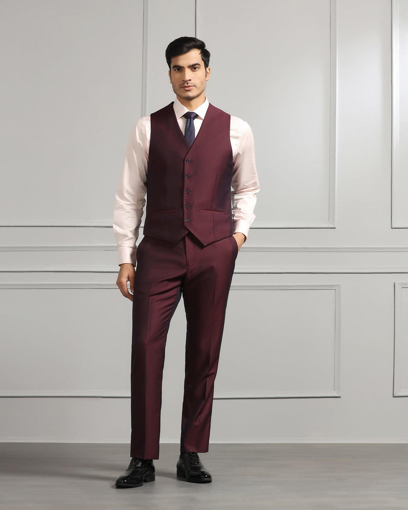 Three Piece Wine Textured Formal Suit - Mercer