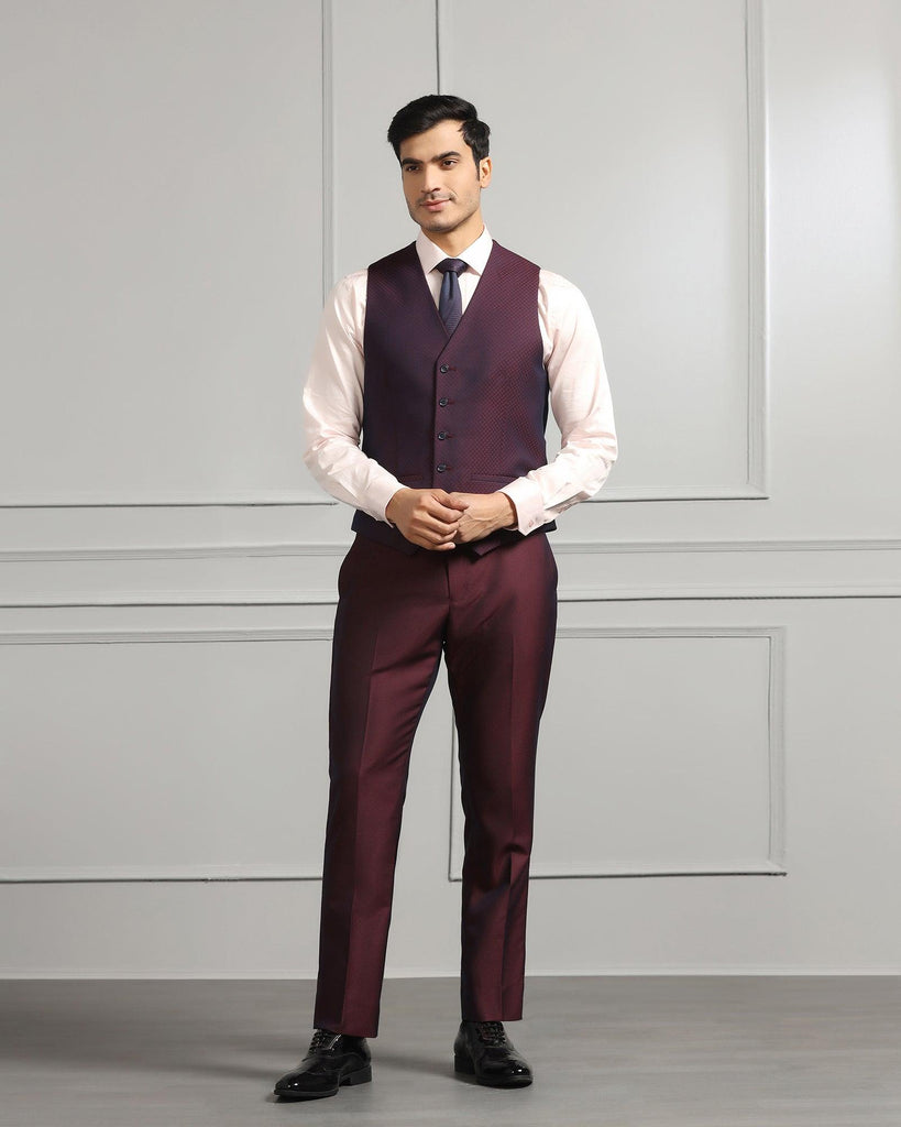 Three Piece Wine Textured Formal Suit - Mercer