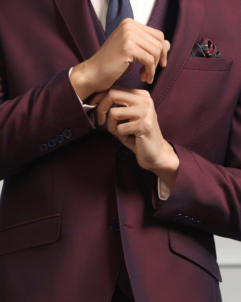 Three Piece Wine Textured Formal Suit - Mercer