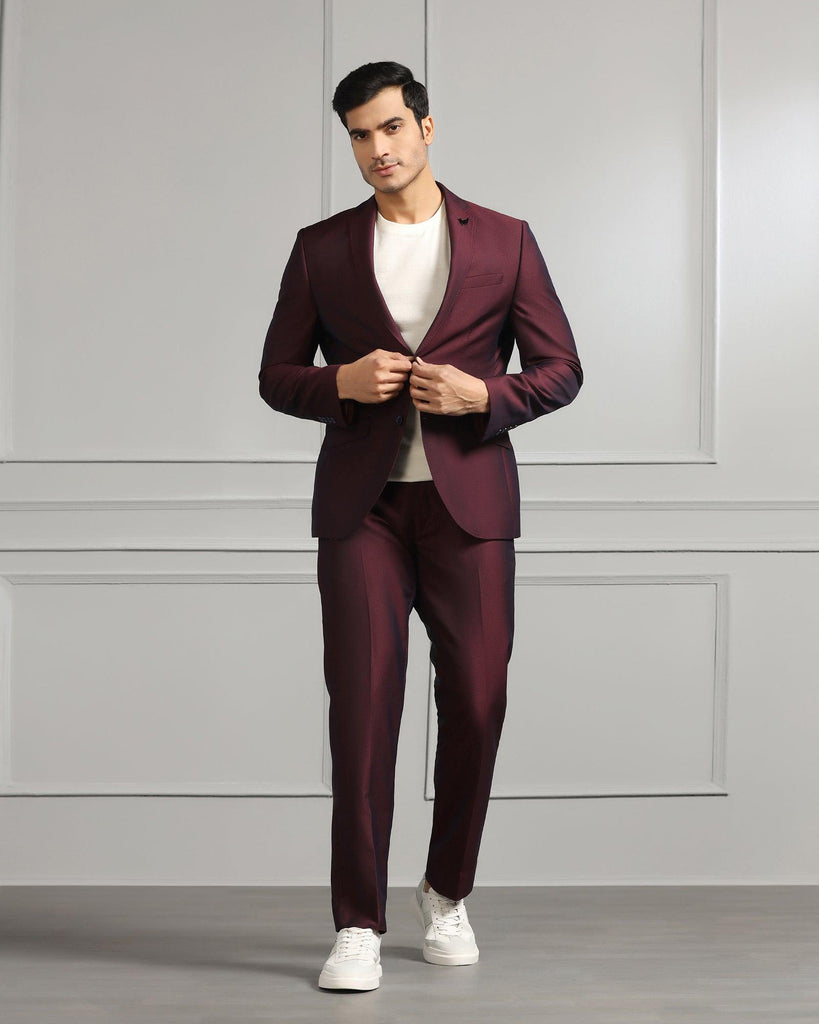 Three Piece Wine Textured Formal Suit - Mercer