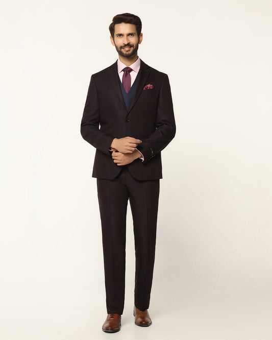 Three Piece Wine Textured Formal Suit - Rayner