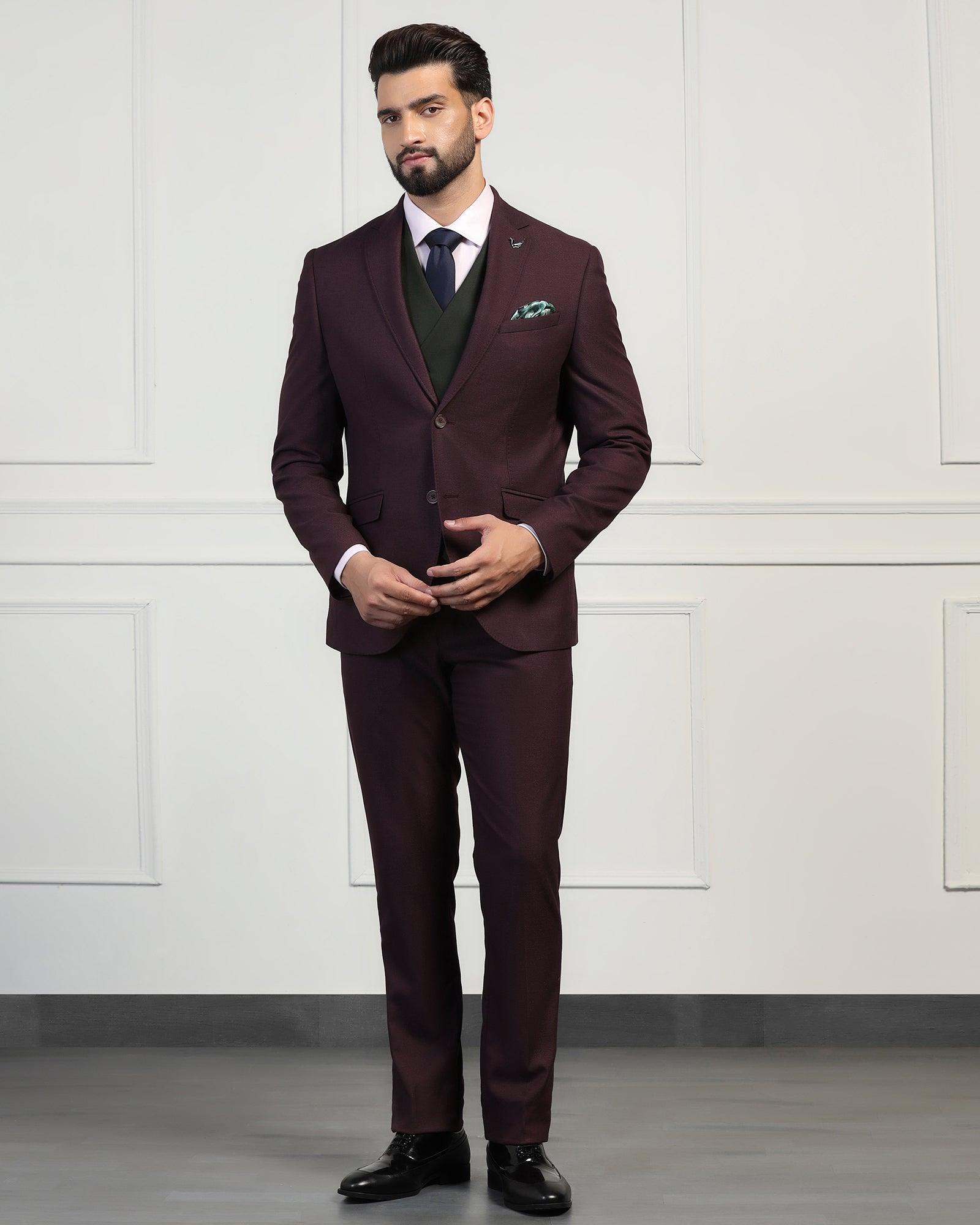 Three Piece Wine Textured Formal Suit - Donnie