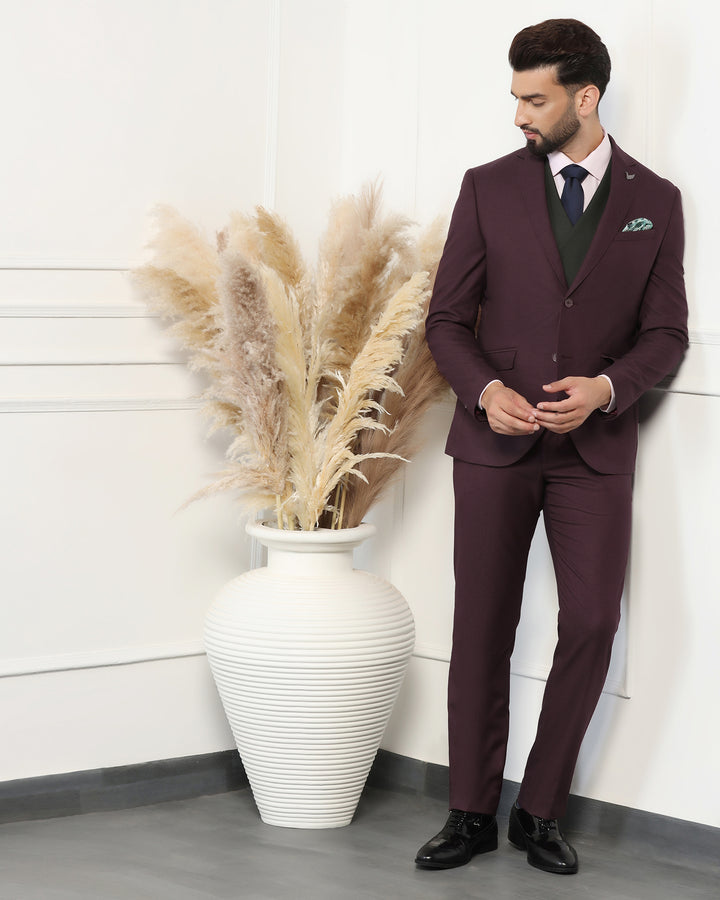 Three Piece Wine Textured Formal Suit - Donnie