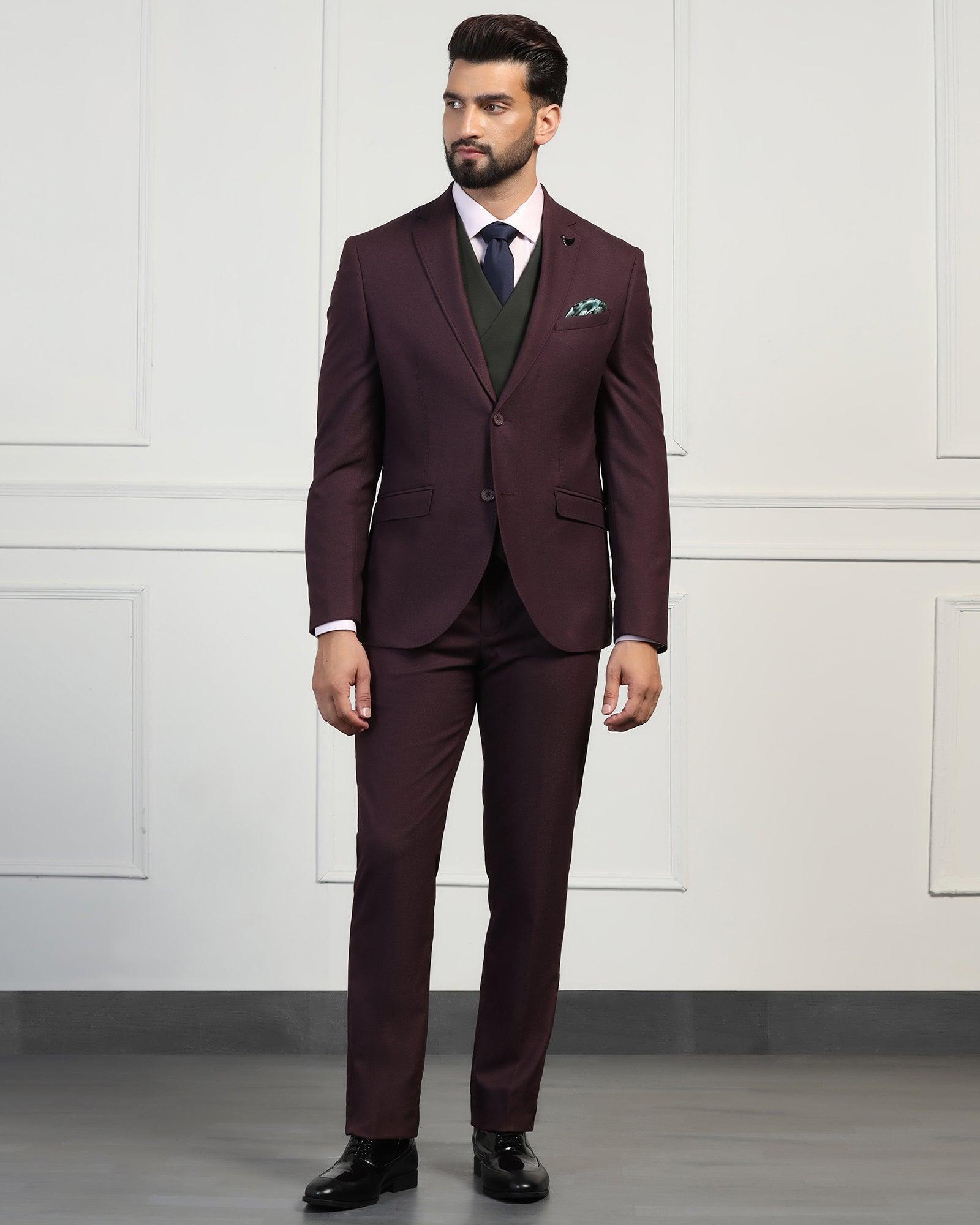 Three Piece Wine Textured Formal Suit - Donnie