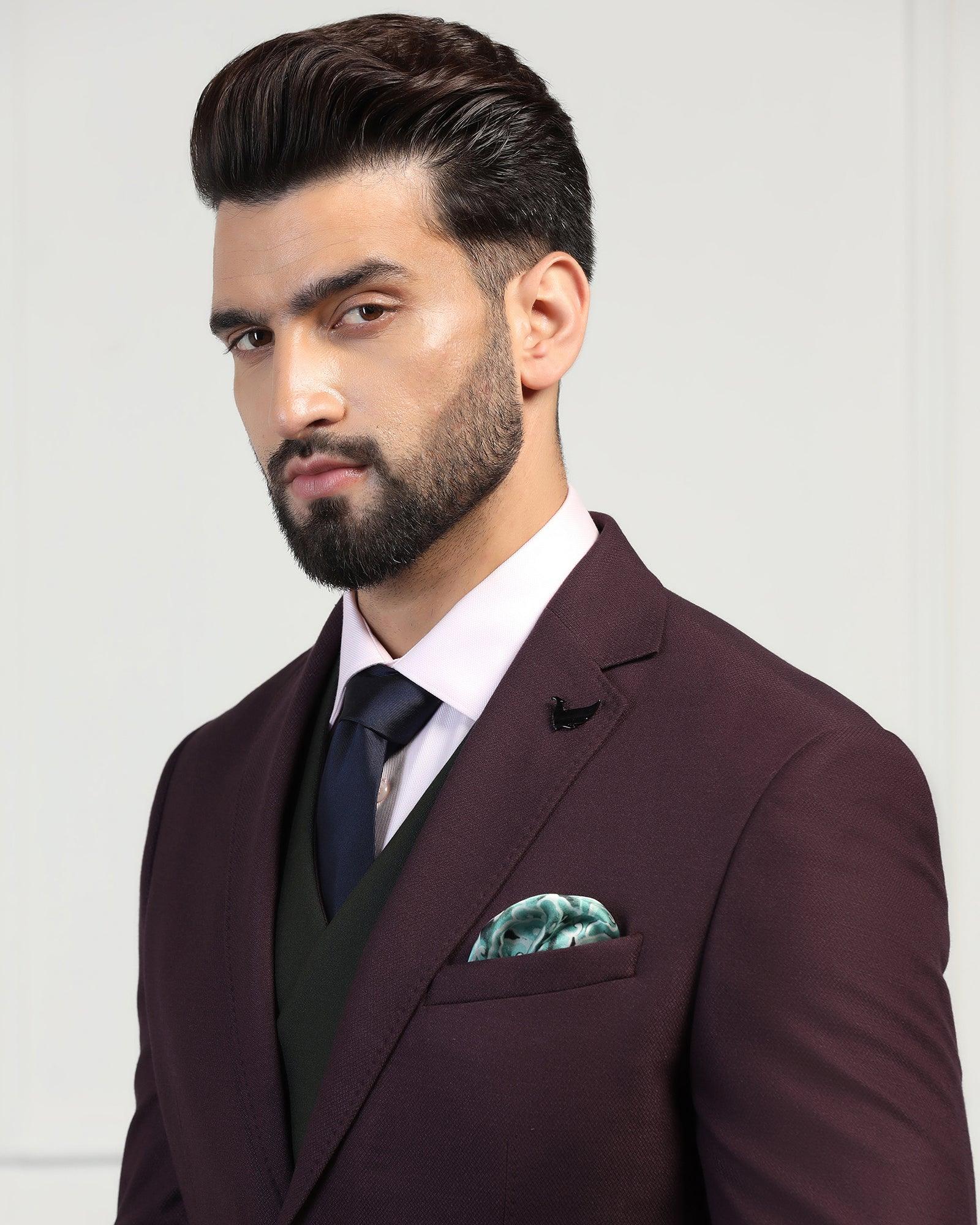 Three Piece Wine Textured Formal Suit - Donnie