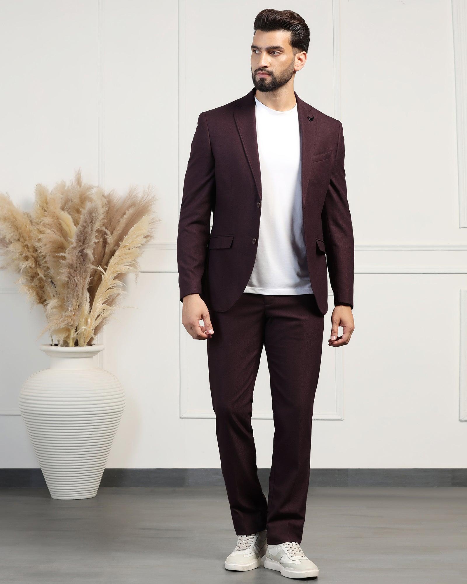 Three Piece Wine Textured Formal Suit - Donnie