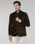 Tobacco Brown Solid Bandhgala Blazer - Malibu