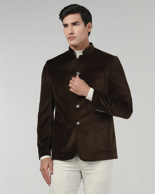 Tobacco Brown Solid Bandhgala Blazer - Malibu
