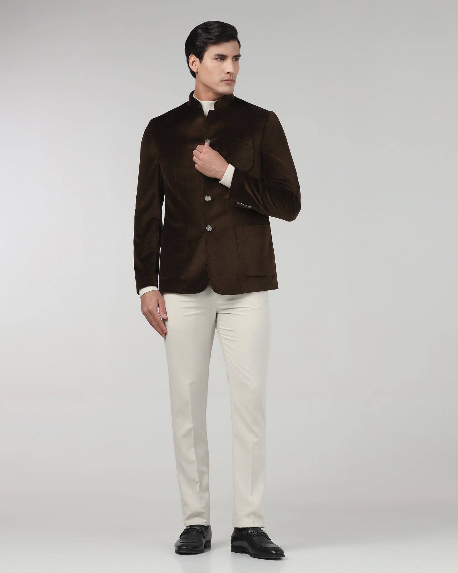 Tobacco Brown Solid Bandhgala Blazer - Malibu