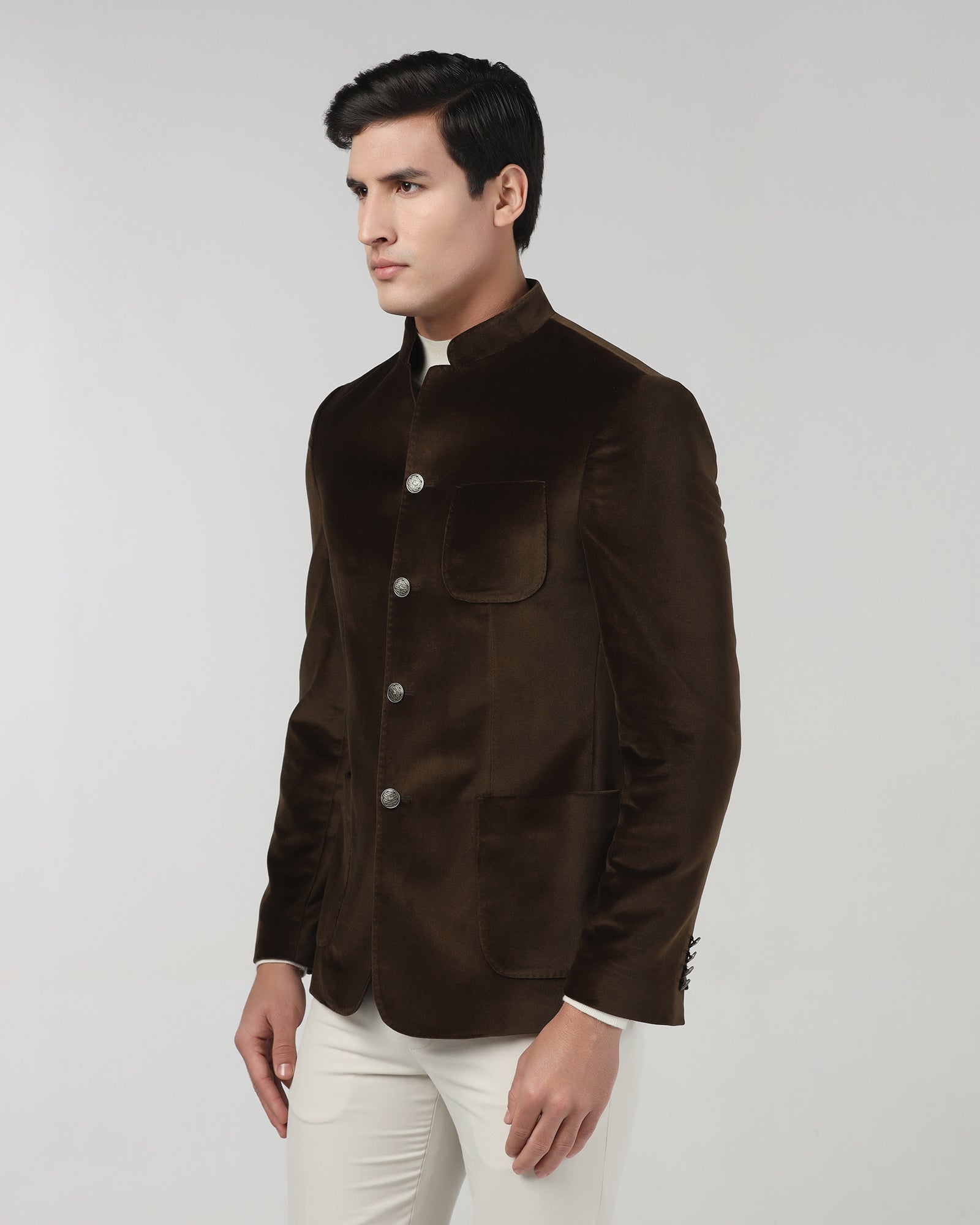 Tobacco Brown Solid Bandhgala Blazer - Malibu