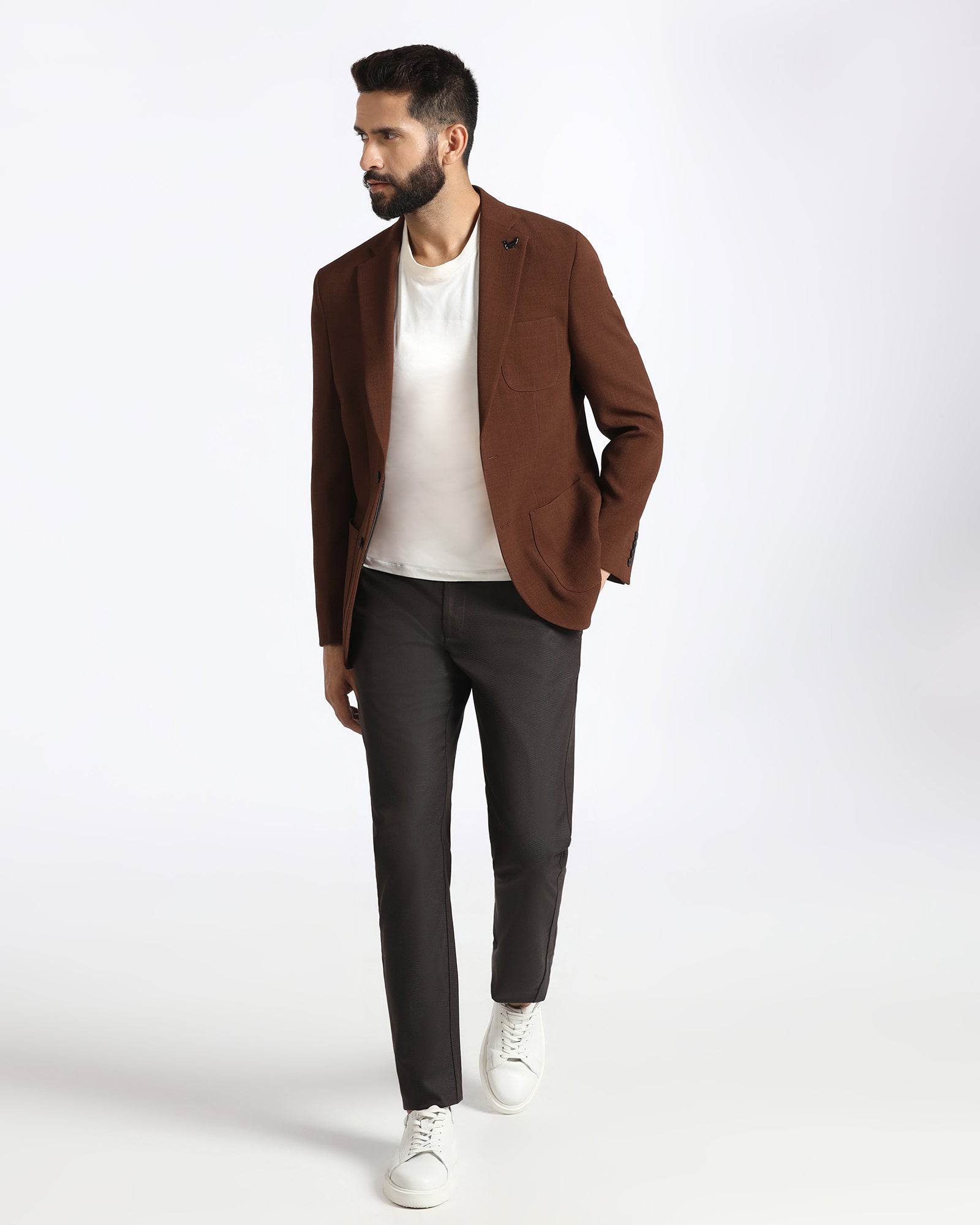 Tobacco Brown Solid Blazer - Modelo