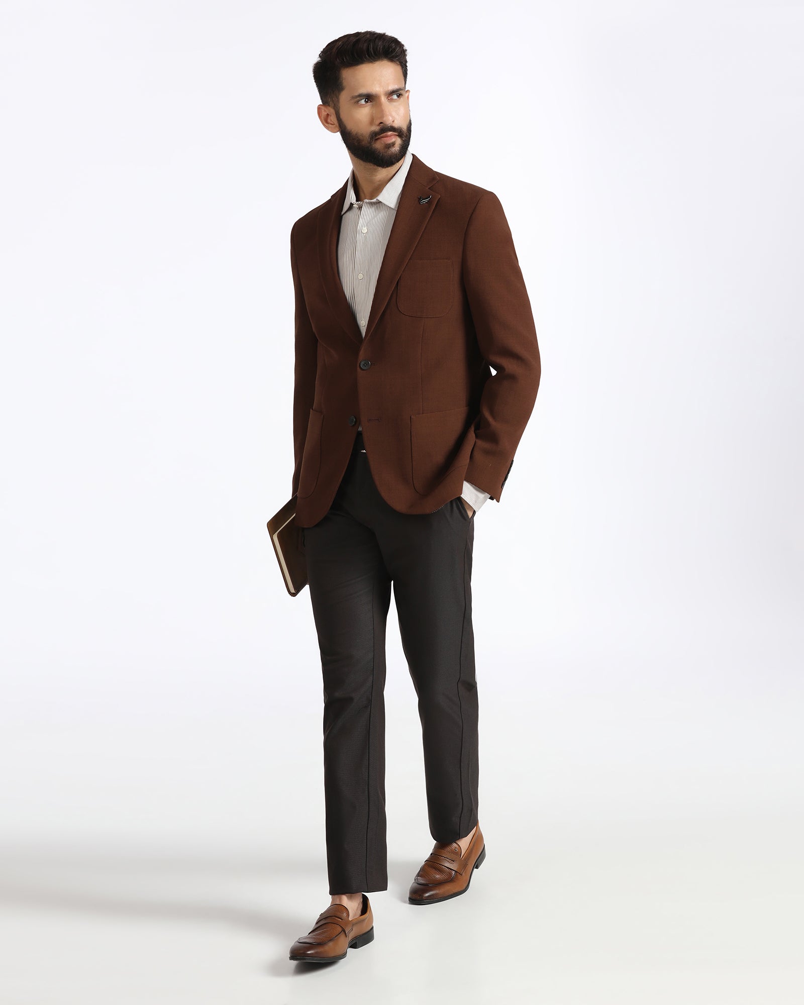 Tobacco Brown Solid Blazer - Modelo