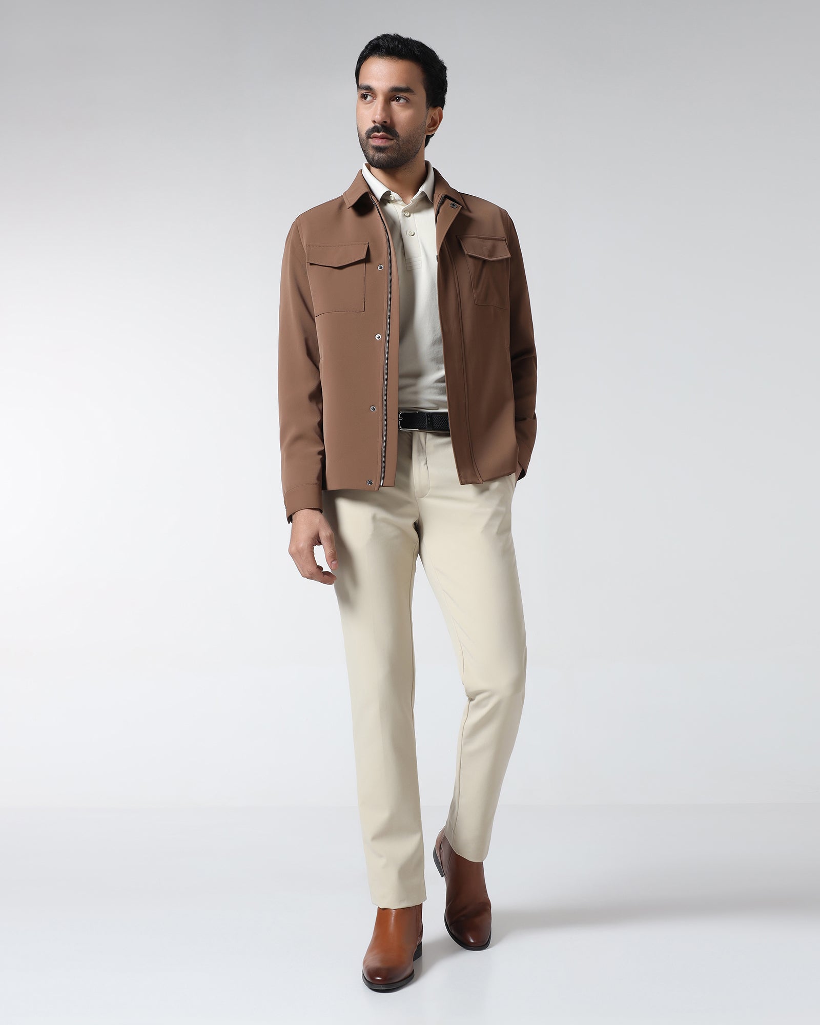 Tobacco Brown TechPro Solid Zipper Jacket - Bud