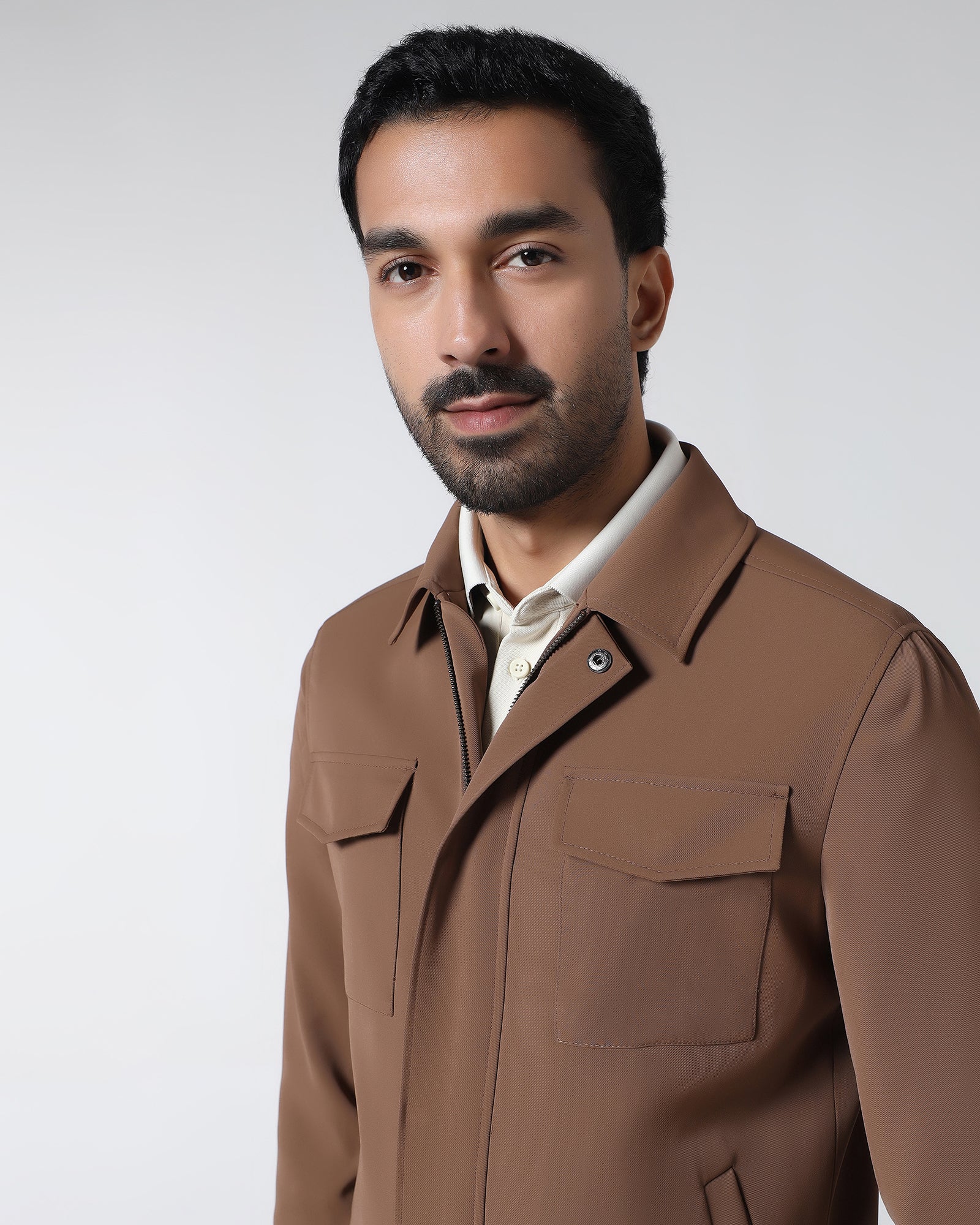 Tobacco Brown TechPro Solid Zipper Jacket - Bud