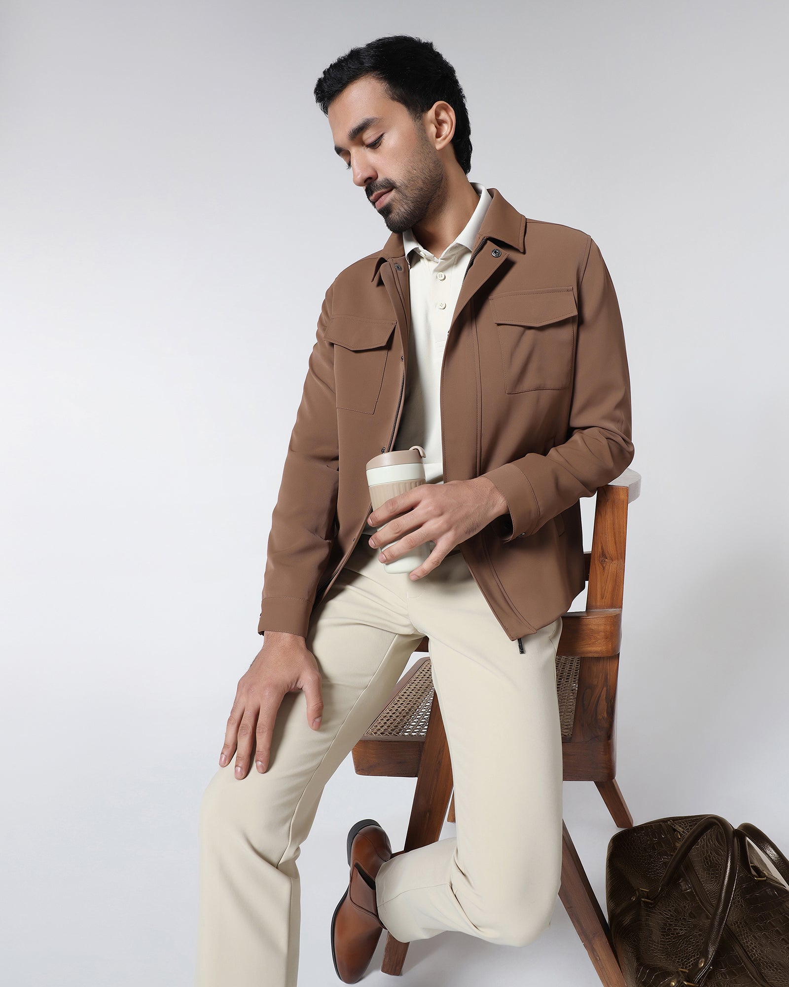 Tobacco Brown TechPro Solid Zipper Jacket - Bud