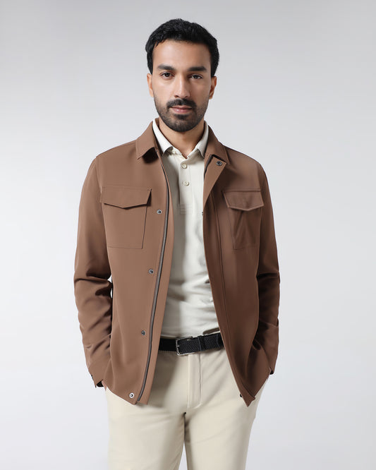 Tobacco Brown TechPro Solid Zipper Jacket - Bud