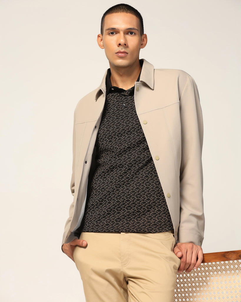 Beige Solid Trucker Jacket - Kushaq