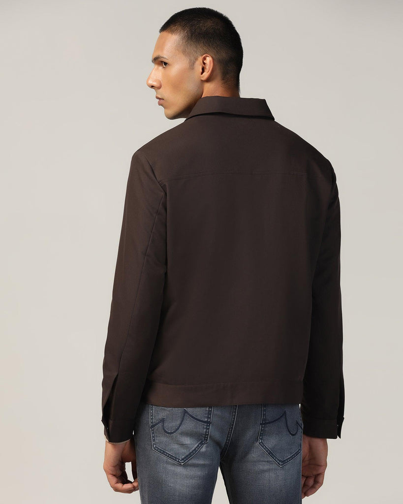 Dark Brown Solid Trucker Jacket - Kushaq