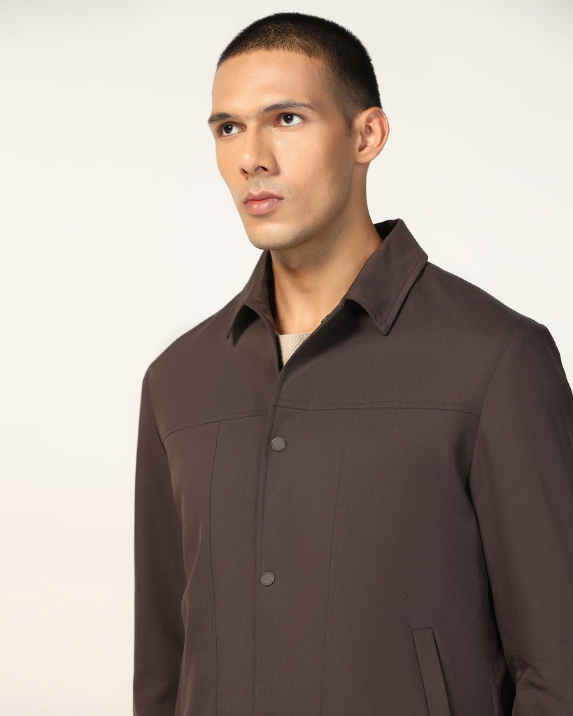 Dark Brown Solid Trucker Jacket - Kushaq