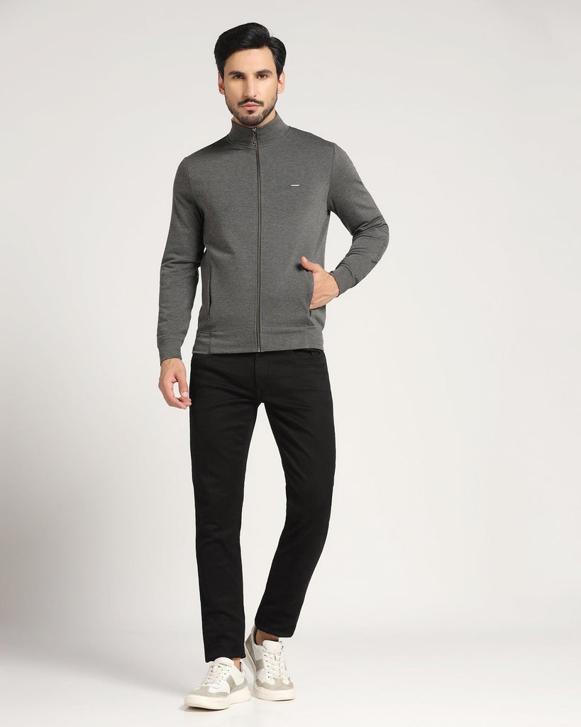 High Neck Grey Solid Sweatshirt - Novem