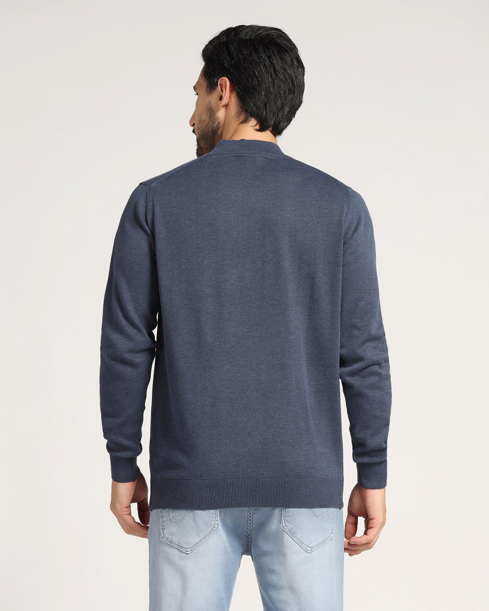 High Neck Navy Solid Sweater - Dexter - Blackberrys