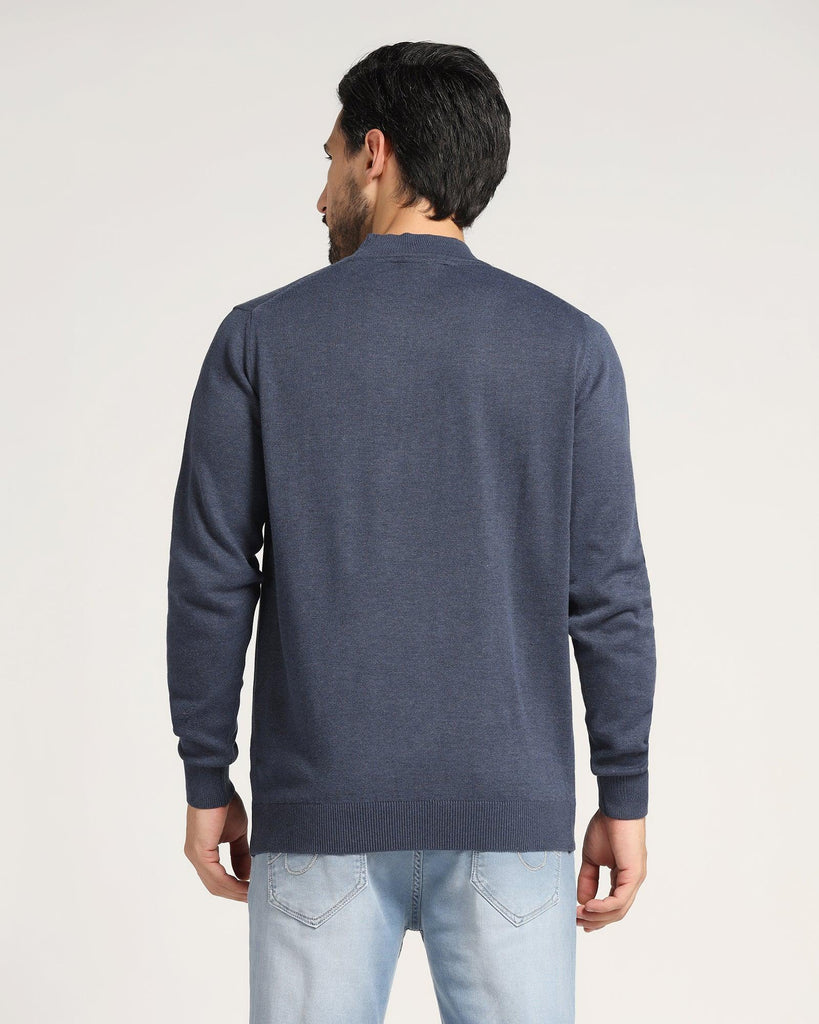 High Neck Navy Solid Sweater - Dexter