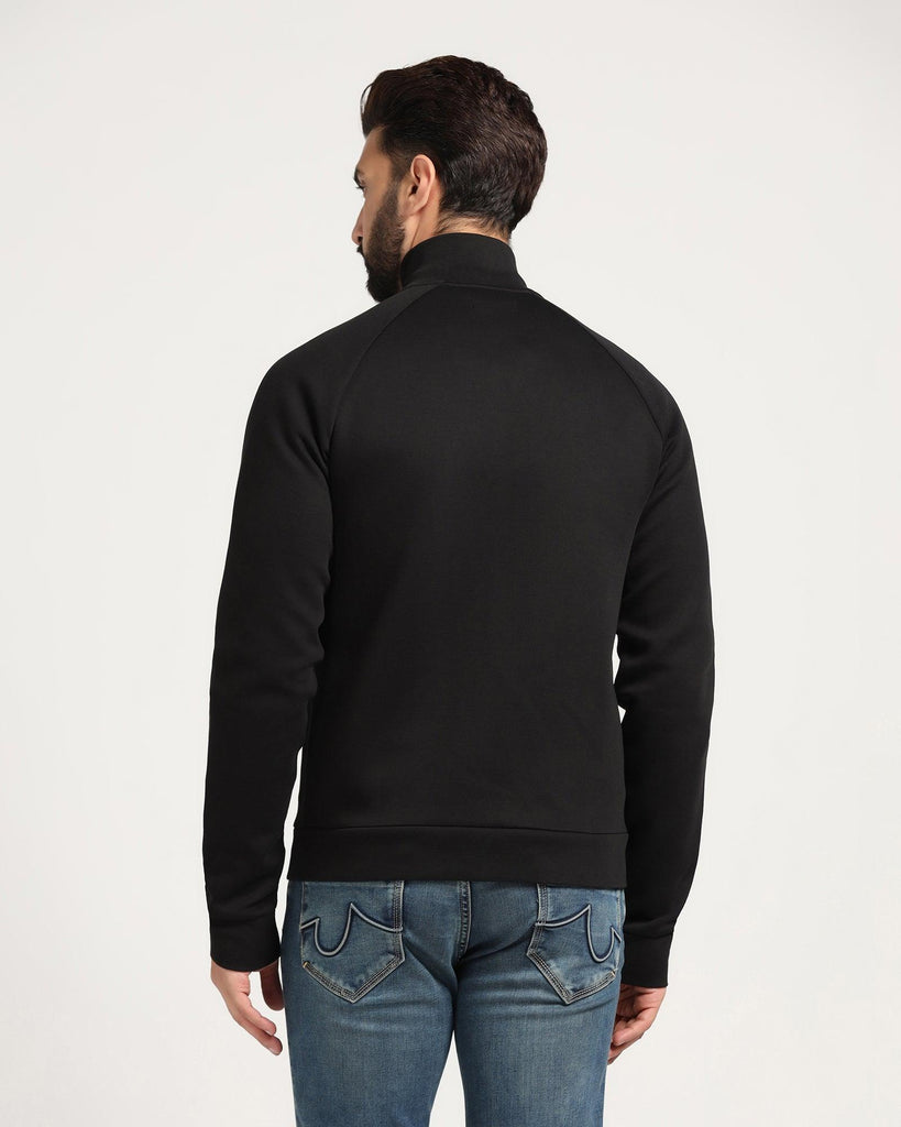 High Neck Black Solid Sweatshirt - Decy