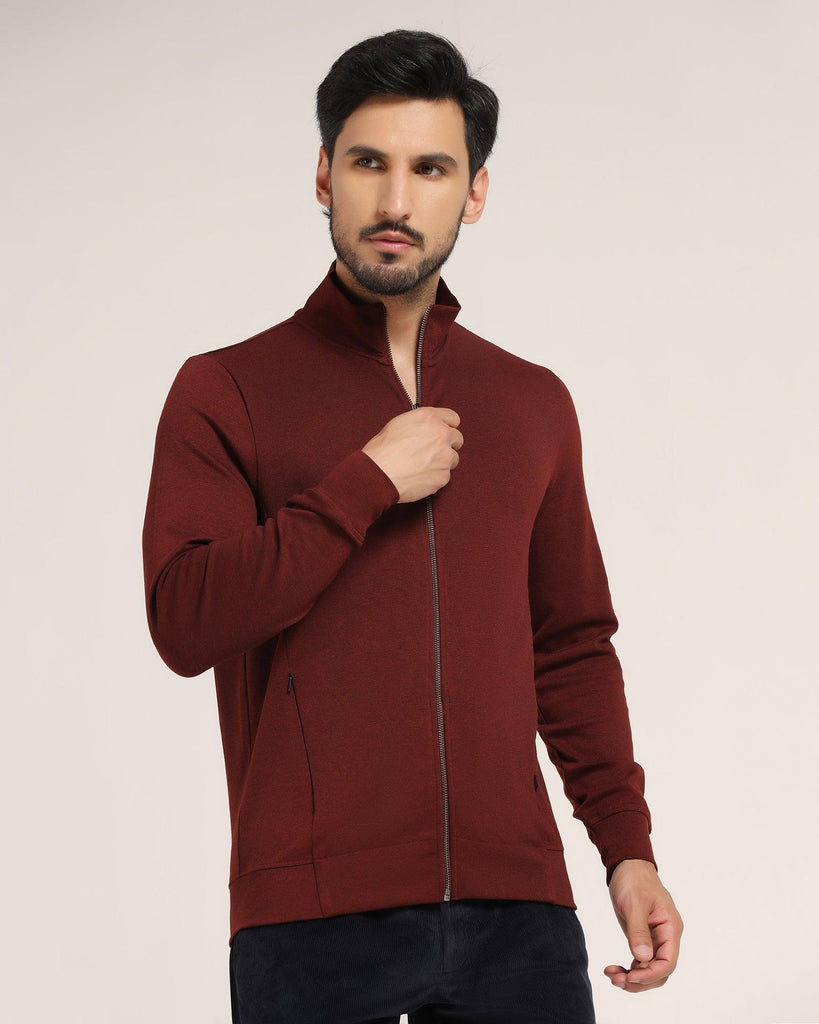 High Neck Rust Solid Sweatshirt - Novem