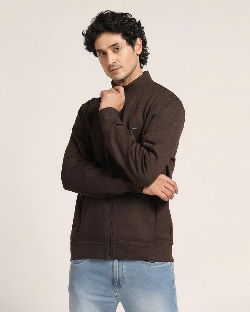 High Neck Tobacco Brown Solid Sweatshirt - Novem