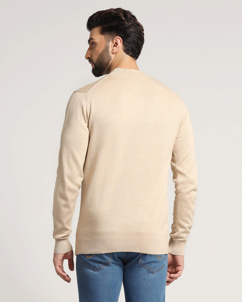 High Neck Beige Solid Sweater - Dexter