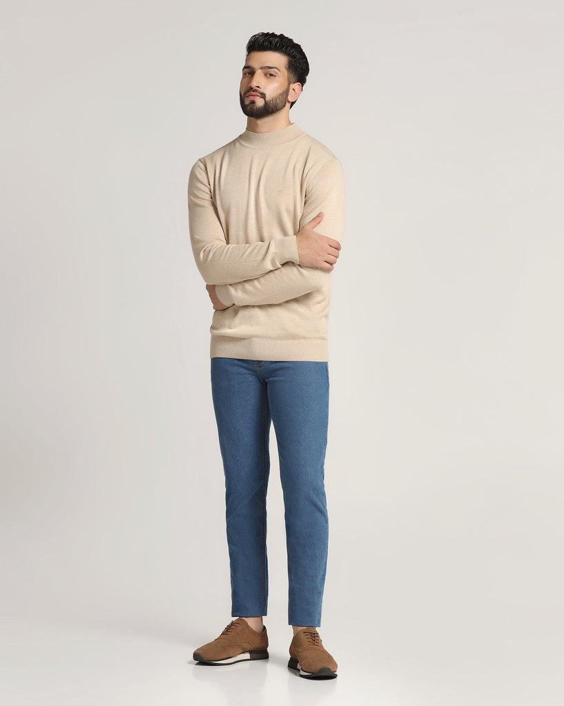 High Neck Beige Solid Sweater - Dexter