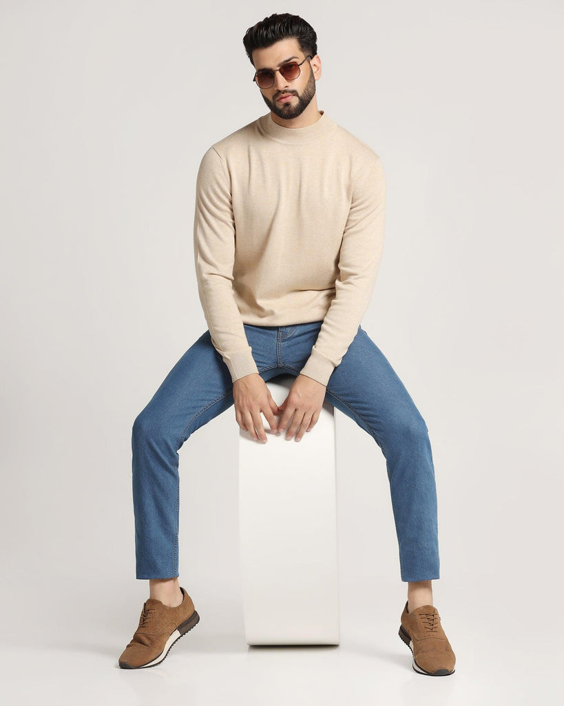 High Neck Beige Solid Sweater - Dexter