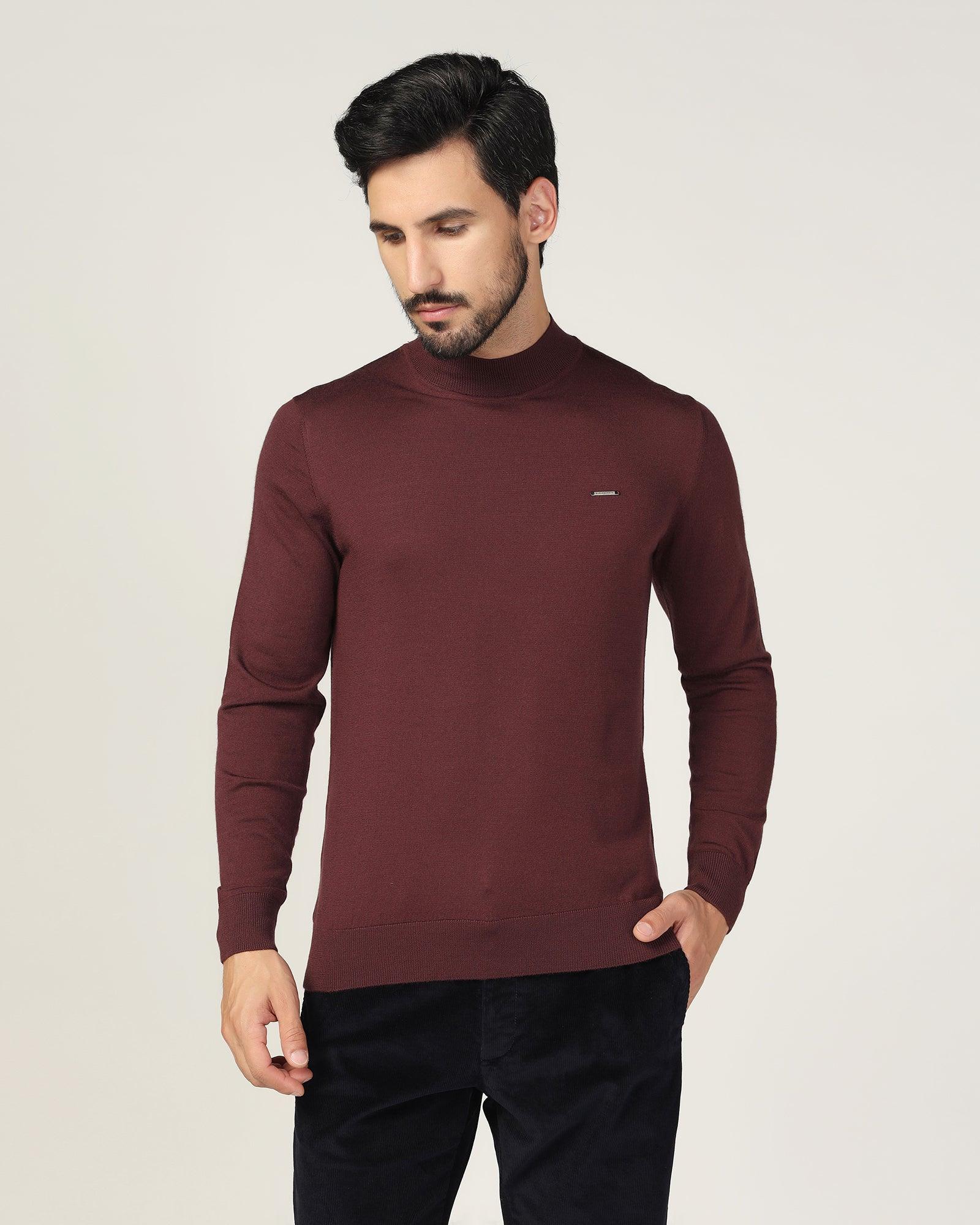 High Neck Wine Solid Sweater Jester 4332