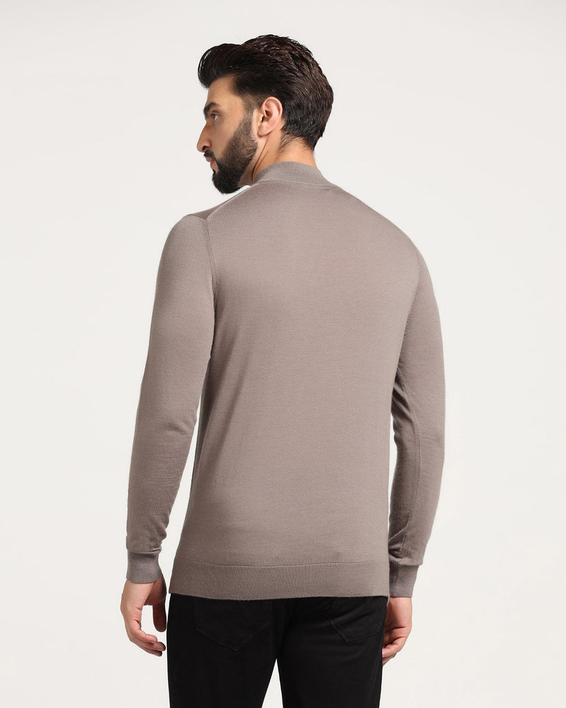 High Neck Beige Solid Sweater - Jester