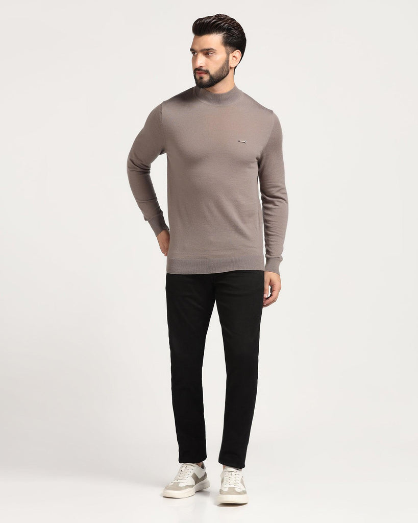 High Neck Beige Solid Sweater - Jester