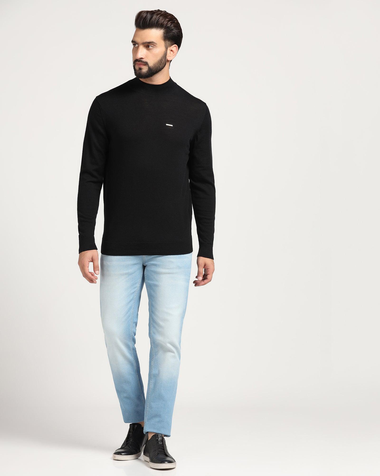High Neck Black Solid Sweater - Jester - Blackberrys
