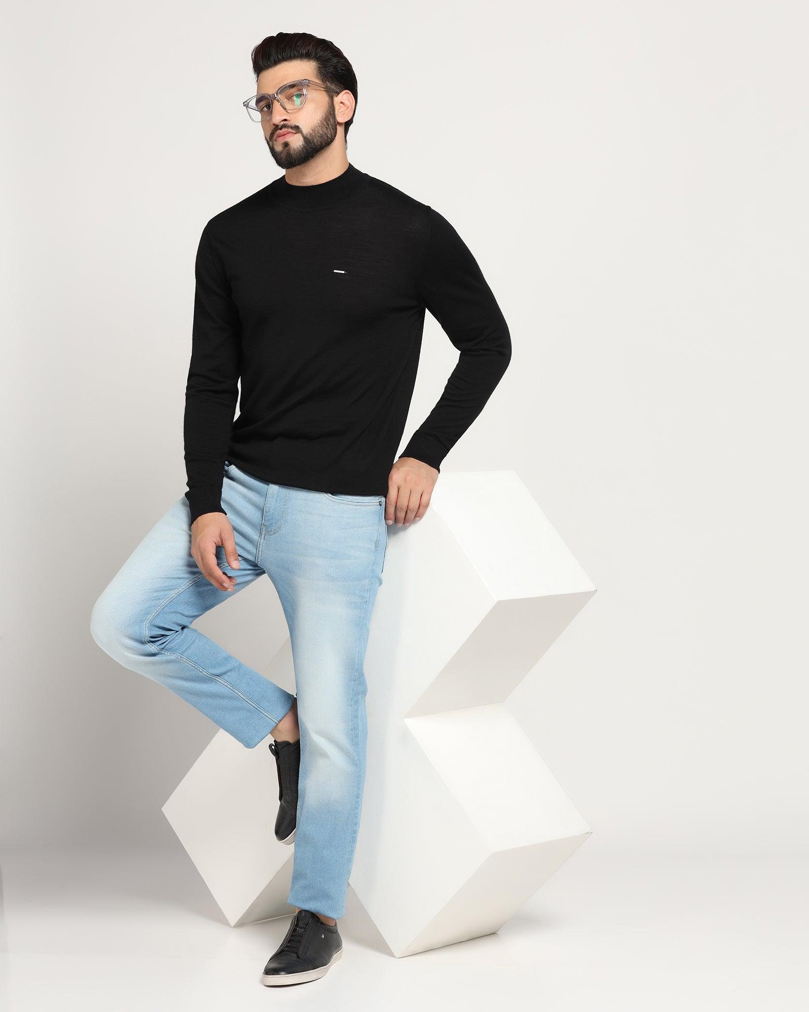 High Neck Black Solid Sweater - Jester - Blackberrys