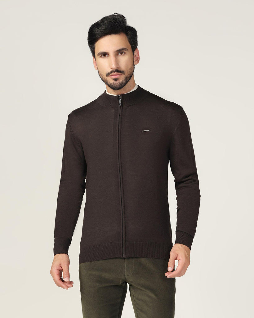 High Neck Brown Solid Sweater - Jude