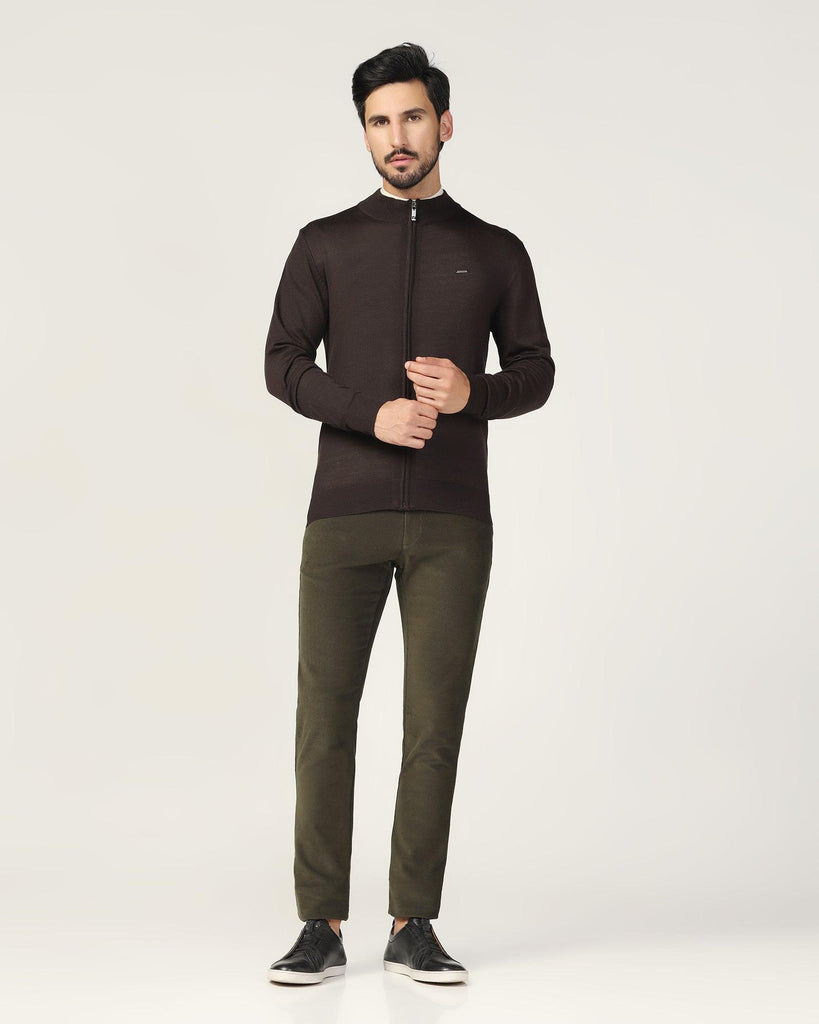 High Neck Brown Solid Sweater - Jude