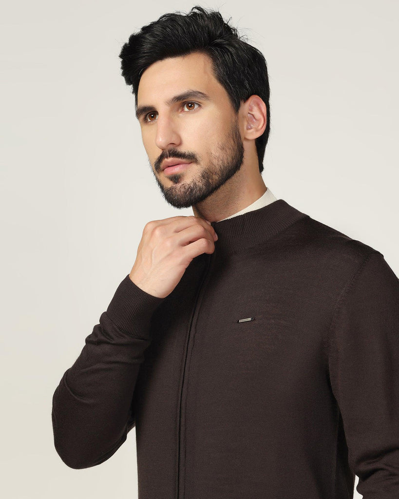 High Neck Brown Solid Sweater - Jude