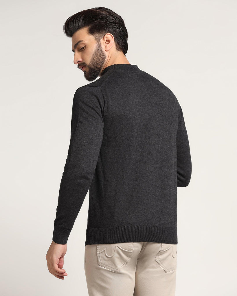 High Neck Charcoal Grey Solid Sweater - Dexter