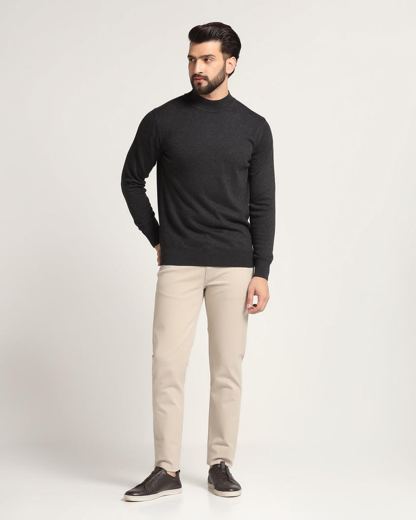 High Neck Charcoal Grey Solid Sweater - Dexter