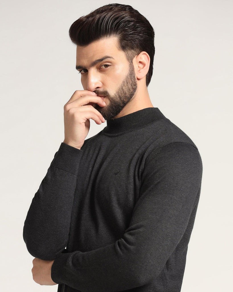 High Neck Charcoal Grey Solid Sweater - Dexter