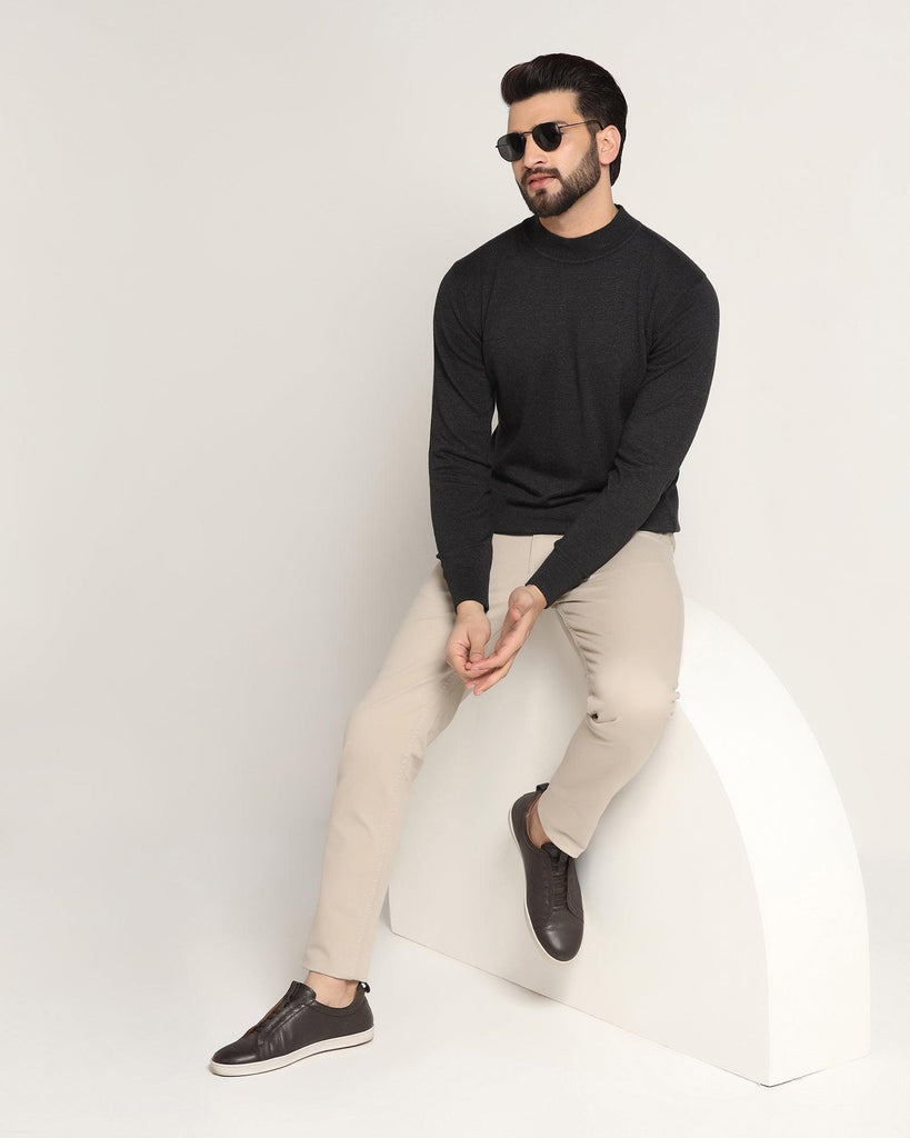 High Neck Charcoal Grey Solid Sweater - Dexter