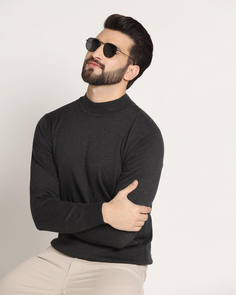 High Neck Charcoal Grey Solid Sweater - Dexter